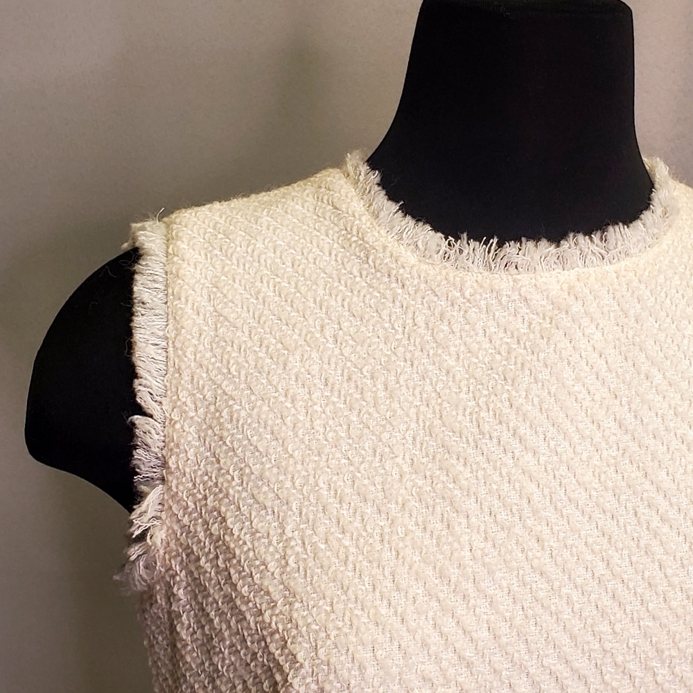 Ann Taylor Fringe Tweed Wool White Blouse Crew Neck Size S - Picture 9 of 15